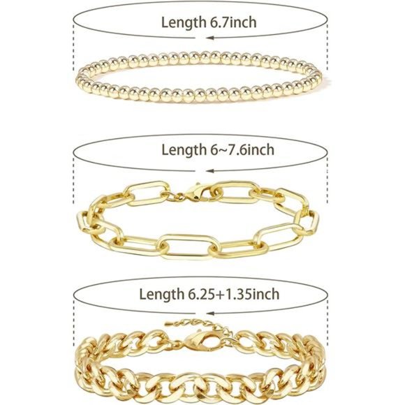 Gold Chain Bracelet Sets Women 14K Gold Plated Dainty Link Paperclip Bracelets - Picture 2 of 6